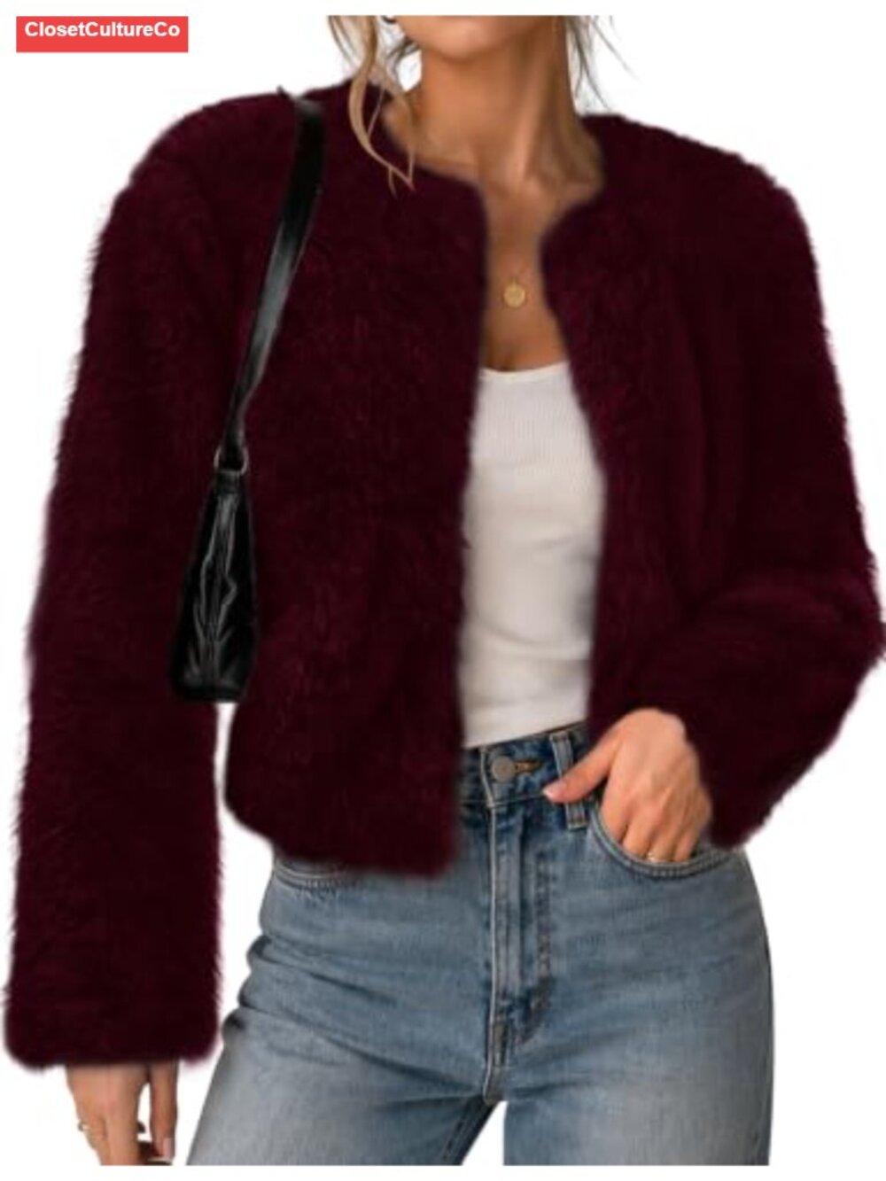 Women's Cropped Faux Fur Coat Long Sleeve Open Front Cardigan